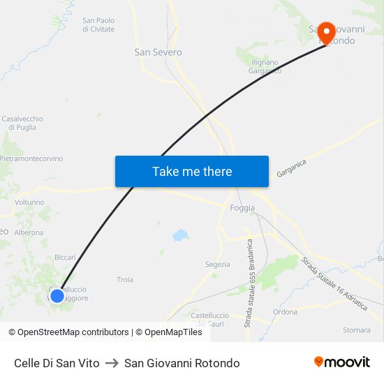 Celle Di San Vito to San Giovanni Rotondo map