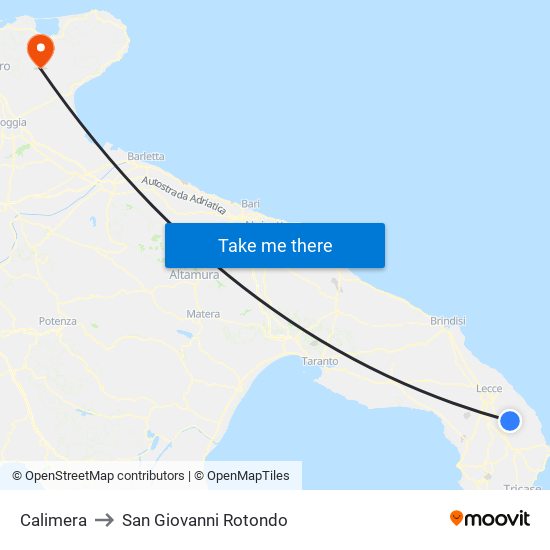Calimera to San Giovanni Rotondo map