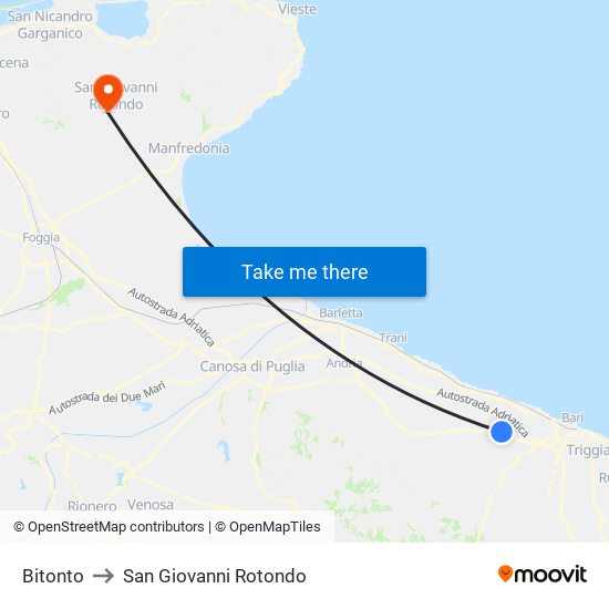Bitonto to San Giovanni Rotondo map