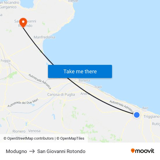 Modugno to San Giovanni Rotondo map