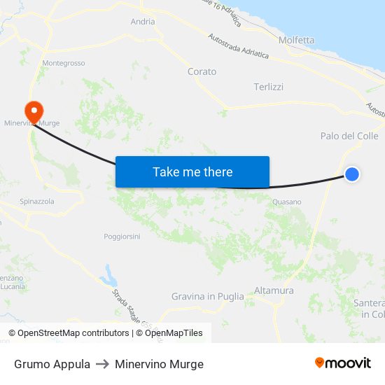 Grumo Appula to Minervino Murge map