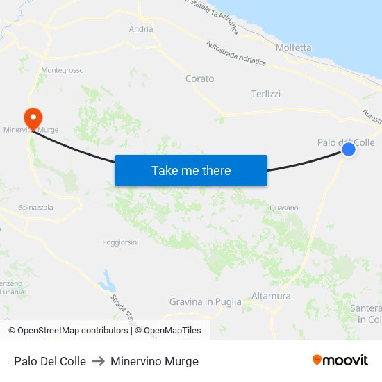 Palo Del Colle to Minervino Murge map
