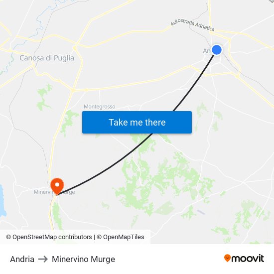 Andria to Minervino Murge map
