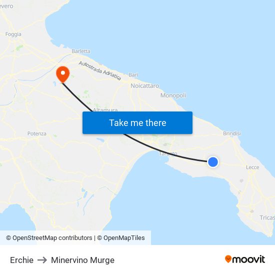 Erchie to Minervino Murge map