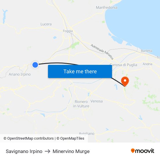 Savignano Irpino to Minervino Murge map