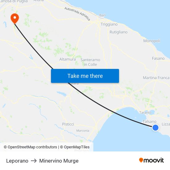 Leporano to Minervino Murge map
