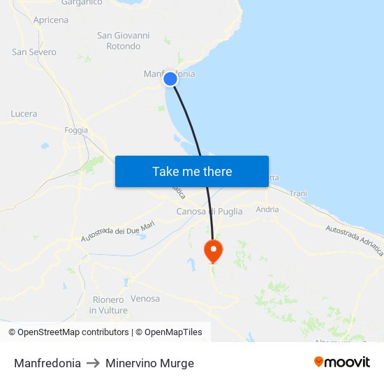 Manfredonia to Minervino Murge map