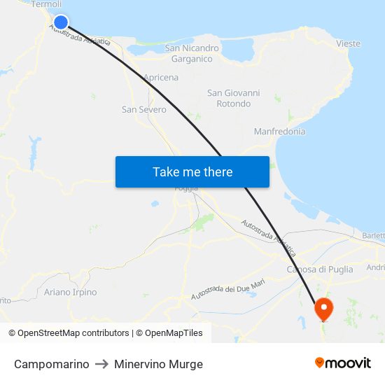 Campomarino to Minervino Murge map