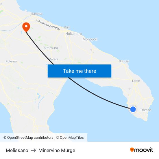 Melissano to Minervino Murge map