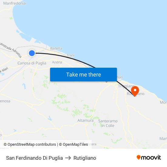 San Ferdinando Di Puglia to Rutigliano map