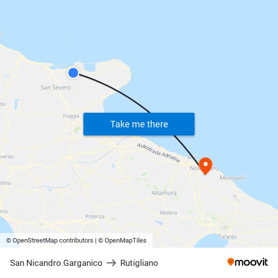 San Nicandro Garganico to Rutigliano map