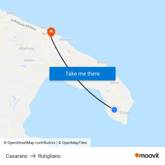 Casarano to Rutigliano map