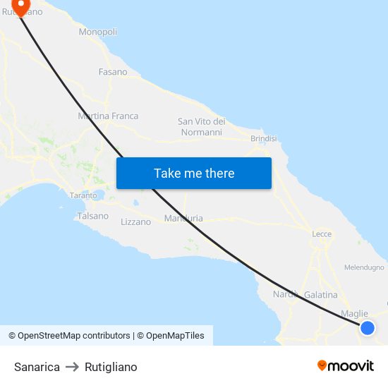 Sanarica to Rutigliano map