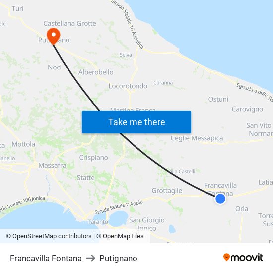 Francavilla Fontana to Putignano map
