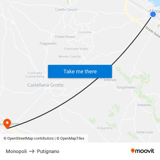 Monopoli to Putignano map