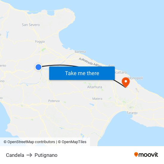Candela to Putignano map