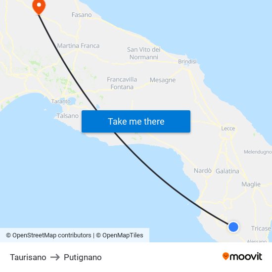 Taurisano to Putignano map