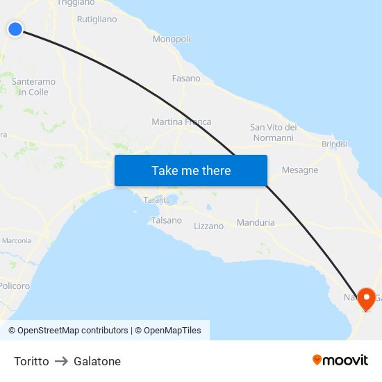 Toritto to Galatone map