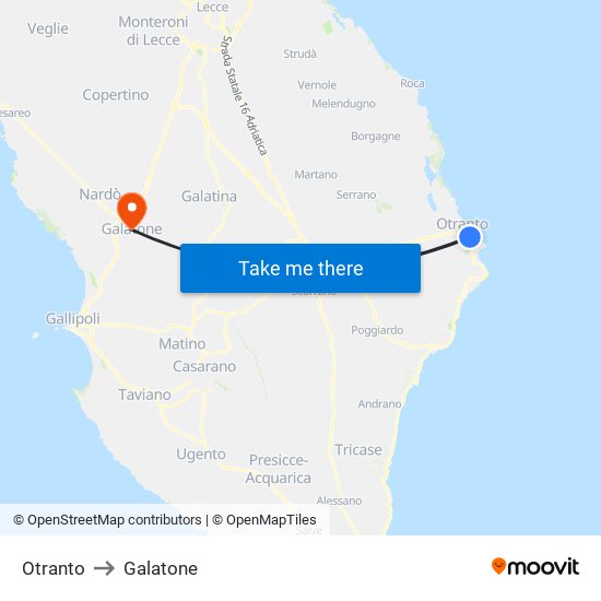 Otranto to Galatone map