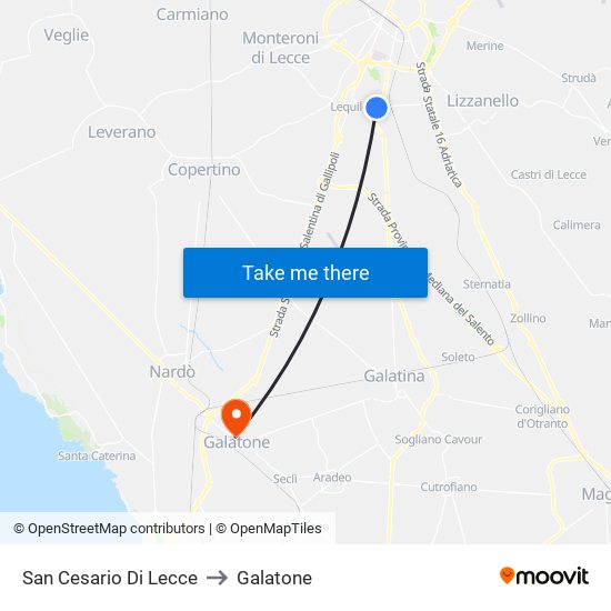 San Cesario Di Lecce to Galatone map