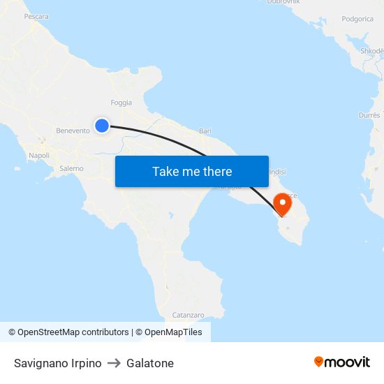 Savignano Irpino to Galatone map