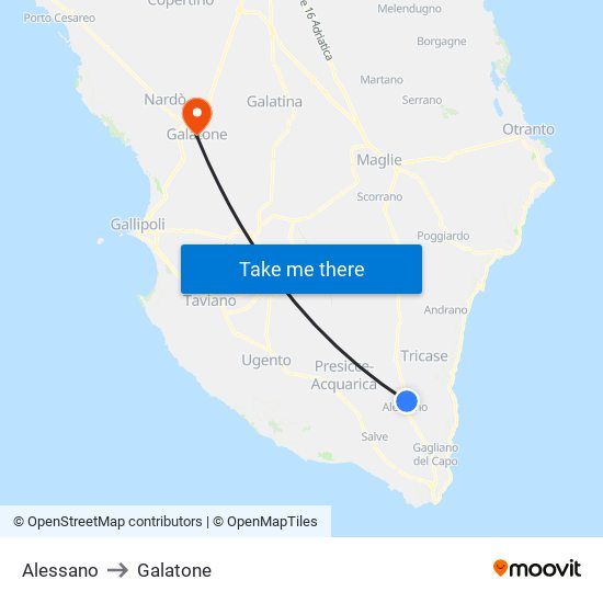 Alessano to Galatone map