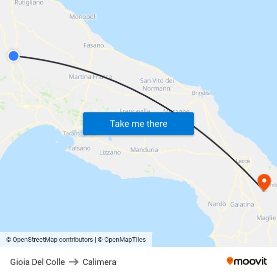 Gioia Del Colle to Calimera map