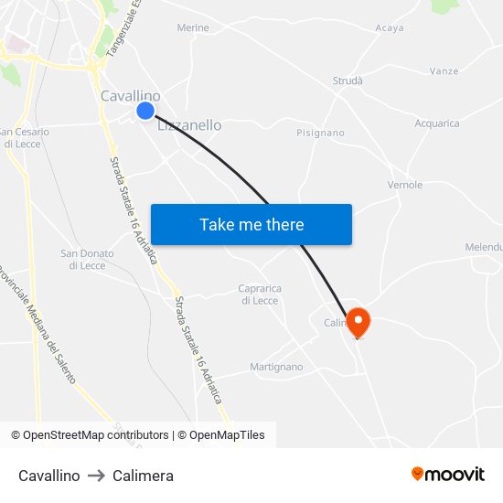Cavallino to Calimera map