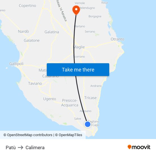 Patù to Calimera map