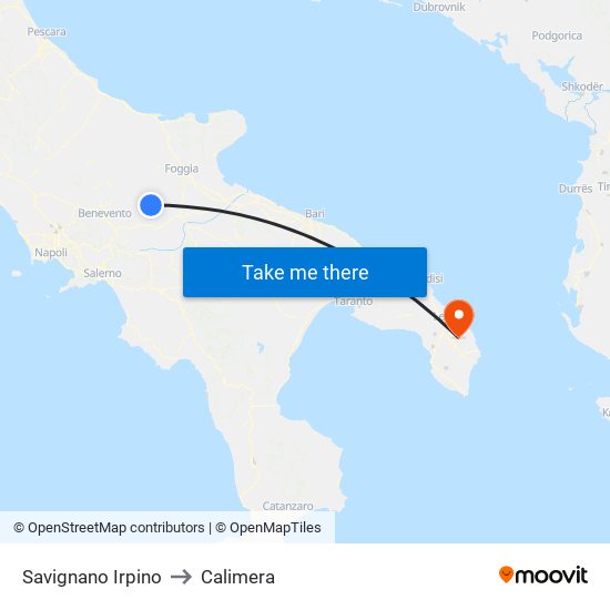 Savignano Irpino to Calimera map