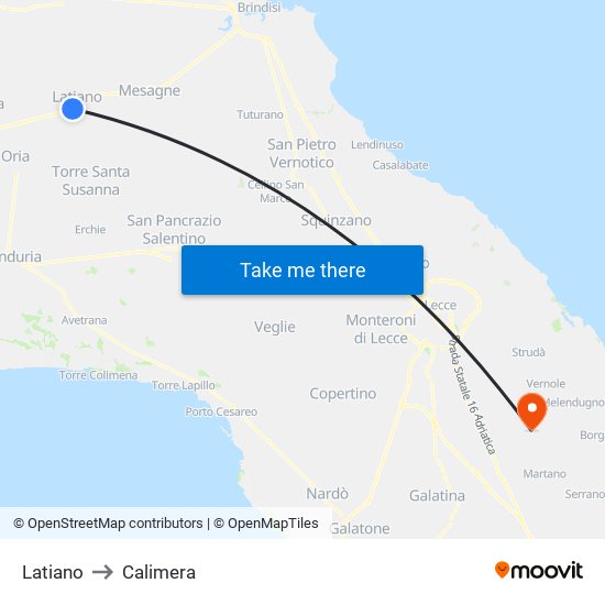 Latiano to Calimera map