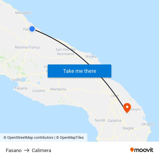 Fasano to Calimera map