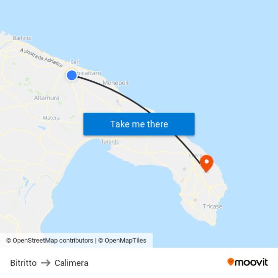Bitritto to Calimera map