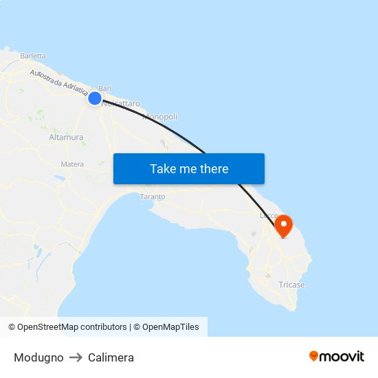Modugno to Calimera map