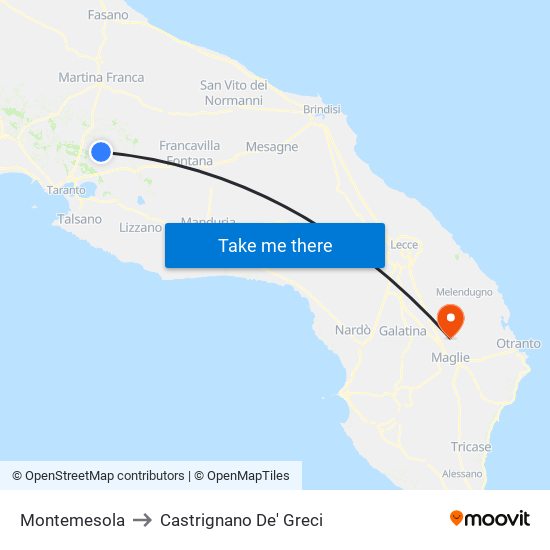 Montemesola to Castrignano De' Greci map