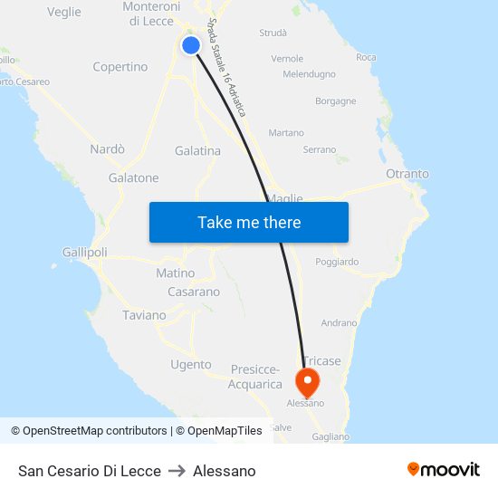 San Cesario Di Lecce to Alessano map