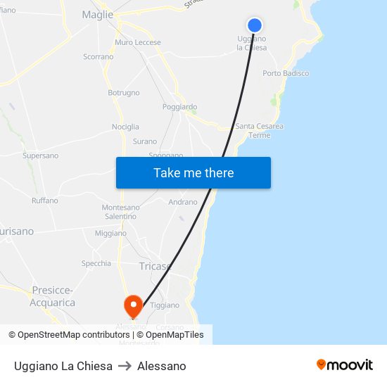 Uggiano La Chiesa to Alessano map