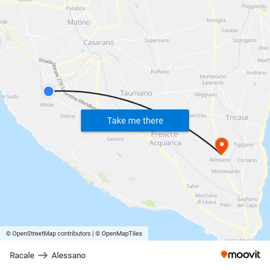 Racale to Alessano map