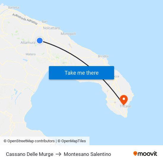 Cassano Delle Murge to Montesano Salentino map