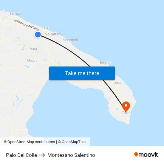 Palo Del Colle to Montesano Salentino map