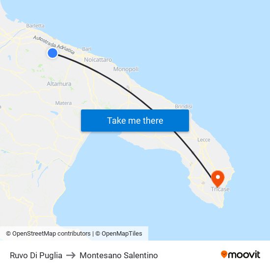 Ruvo Di Puglia to Montesano Salentino map