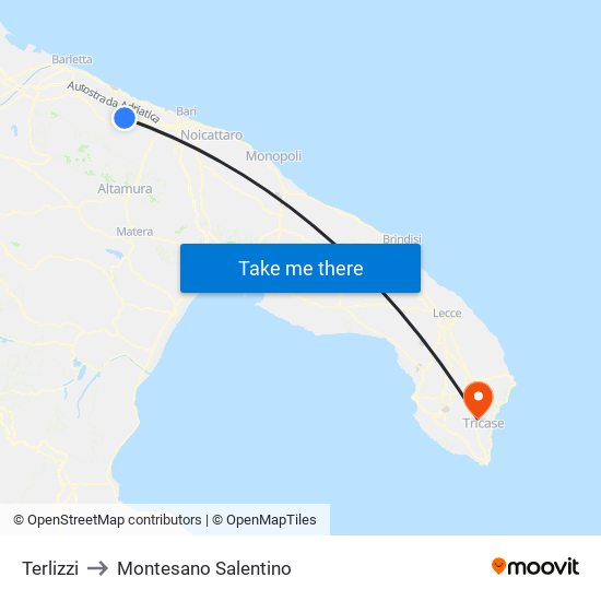 Terlizzi to Montesano Salentino map