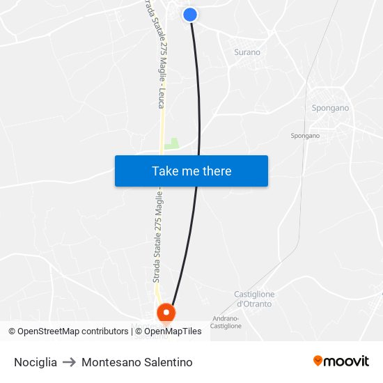 Nociglia to Montesano Salentino map