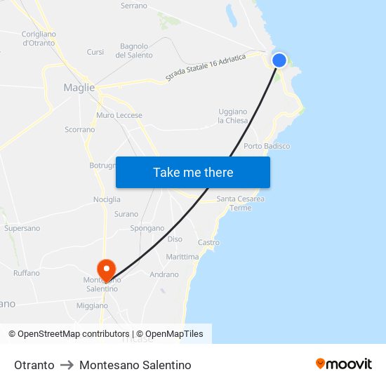 Otranto to Montesano Salentino map