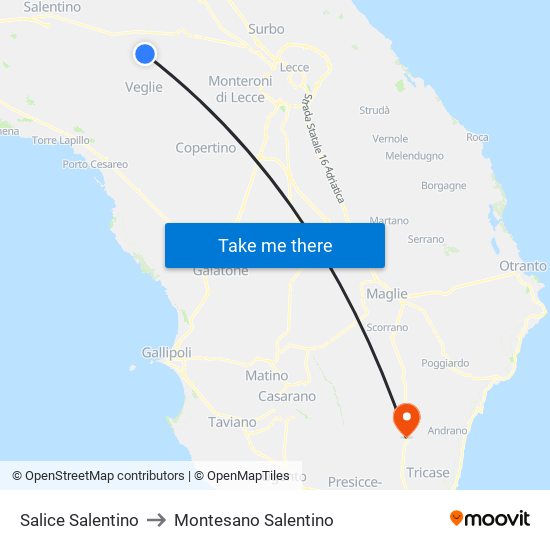 Salice Salentino to Montesano Salentino map