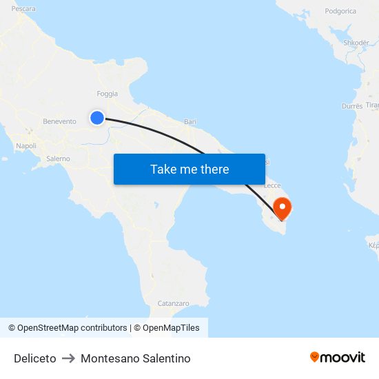 Deliceto to Montesano Salentino map