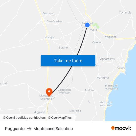 Poggiardo to Montesano Salentino map