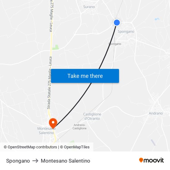 Spongano to Montesano Salentino map