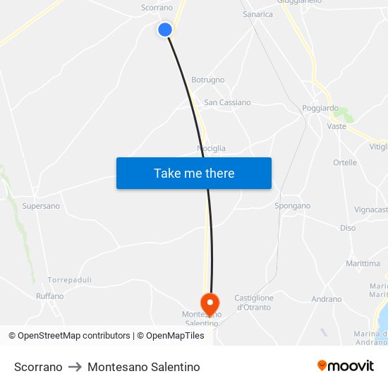 Scorrano to Montesano Salentino map