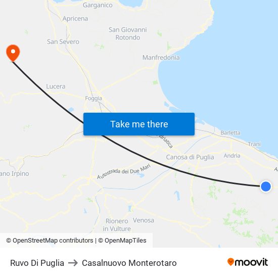 Ruvo Di Puglia to Casalnuovo Monterotaro map